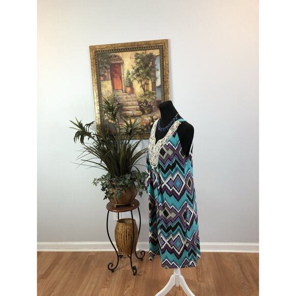 New Directions Women Shea Dress XL Boho Vacation Resort Wear Sleeveless Zip Back - Picture 5 of 8